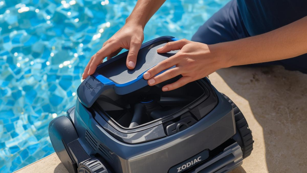 Zoom sur des brosses en PVC et des chenilles de traction neuves pour la réparation d'un robot de piscine Zodiac