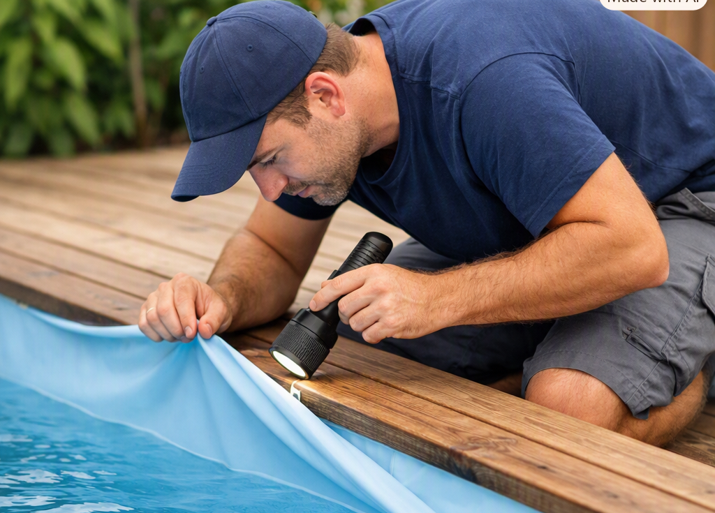 Inspection d’un liner de piscine bois